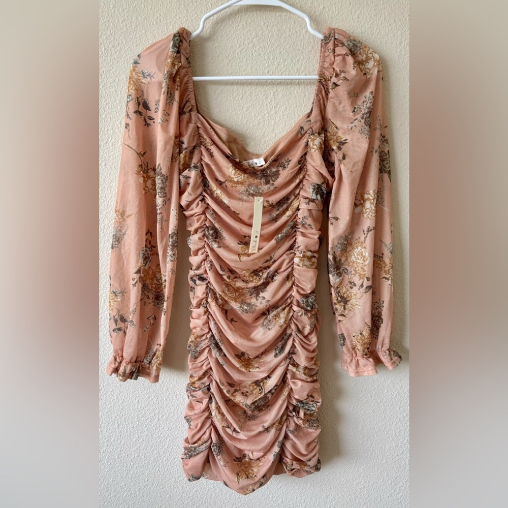 Floral Ruched Pink Dress